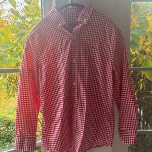 Boys Vineyard Vines Red Buffalo Check Performance Button Down- Size 7